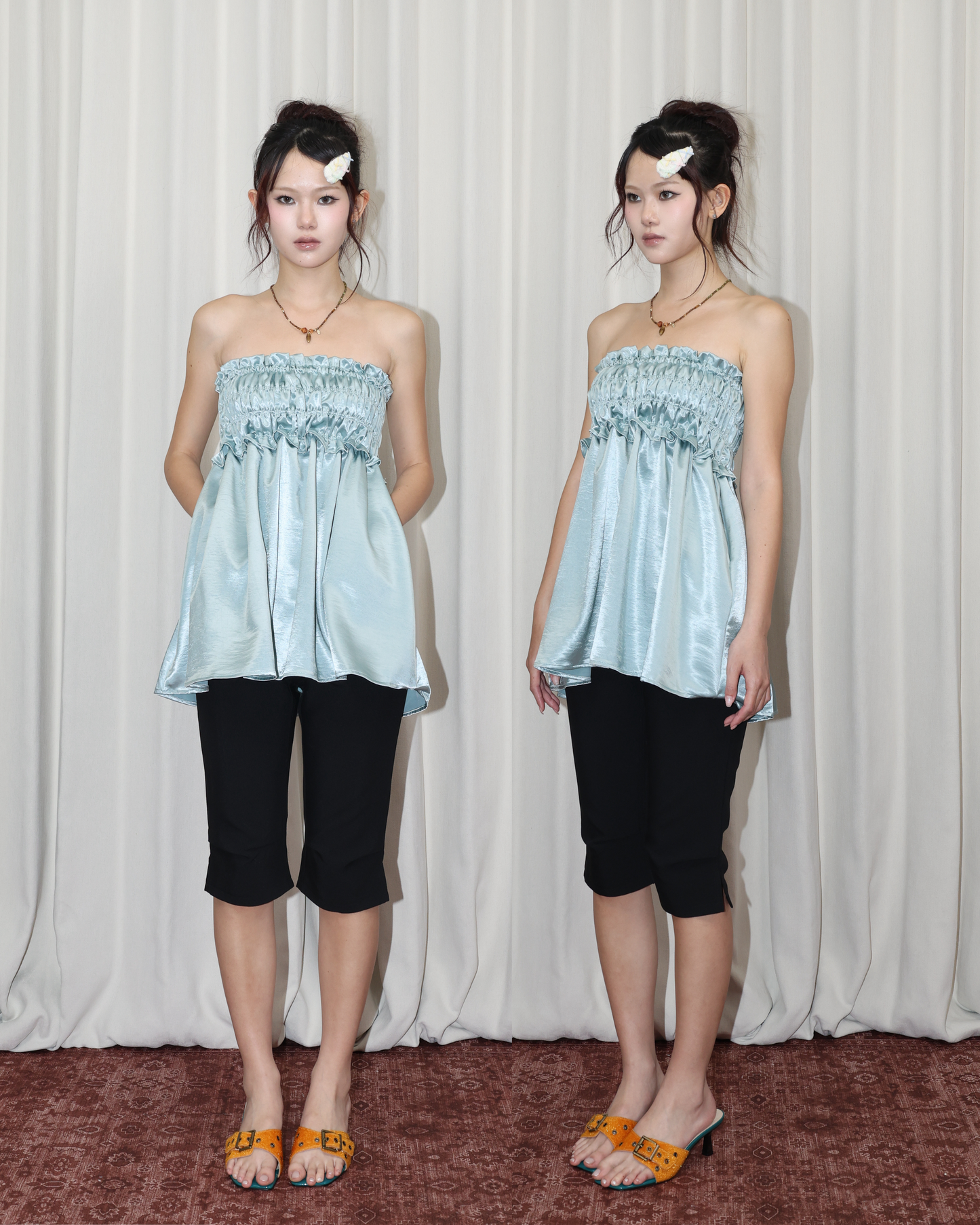 26035 - 兩穿抓皺緞面上衣&中裙