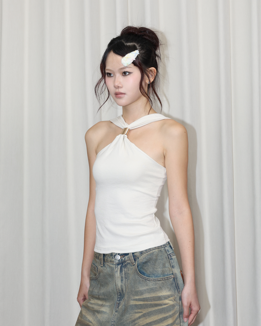 26056(2color) - 米 正反兩穿金屬扣修身背心