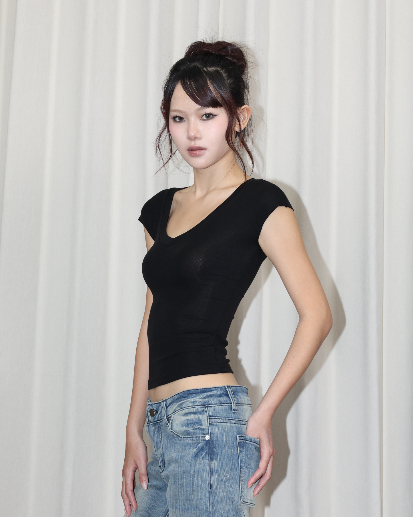 26058 - Ｖ領緊身短袖上衣