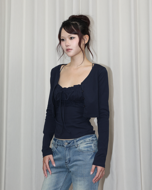 26060 - 蕾絲拼接背心＋排扣小外套