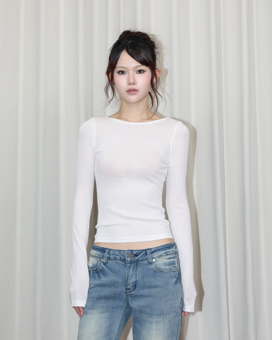 26043(2color) - 白 露背長袖修身上衣