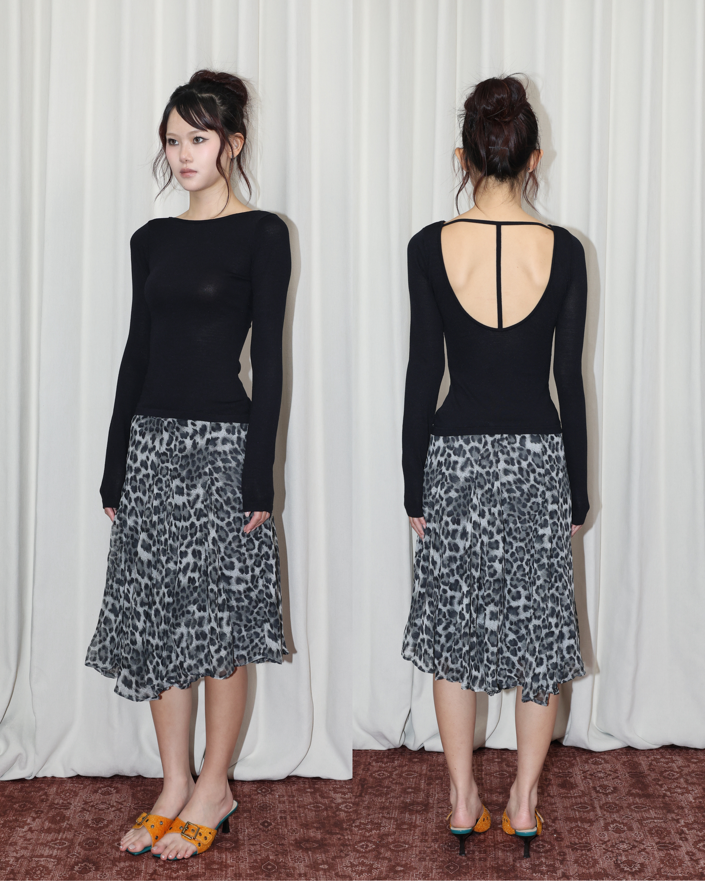 26043(2color) - 黑 露背長袖修身上衣