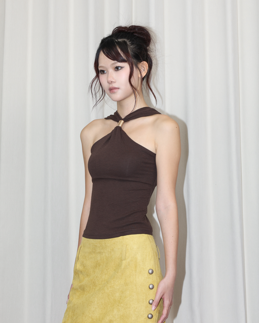 26056(2color) - 棕 正反兩穿金屬扣修身背心