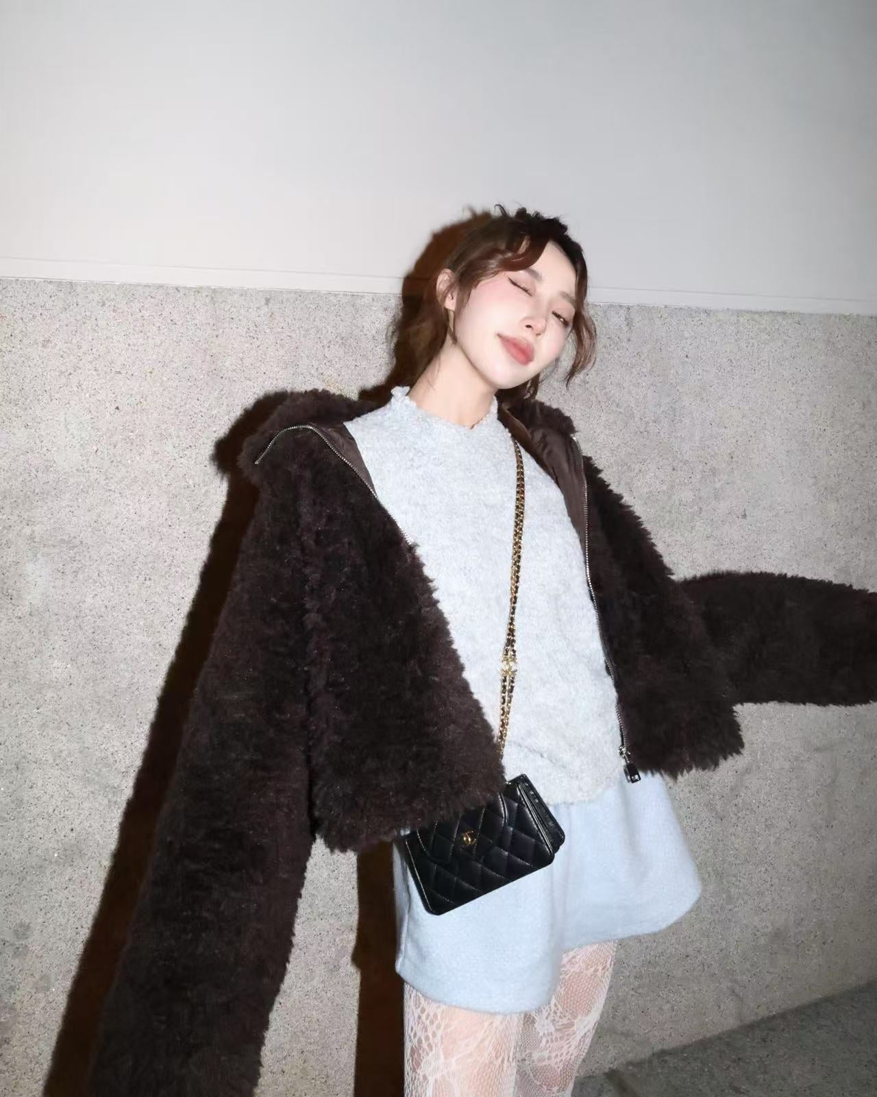 25009 - 淺藍 毛呢闊腿短褲
