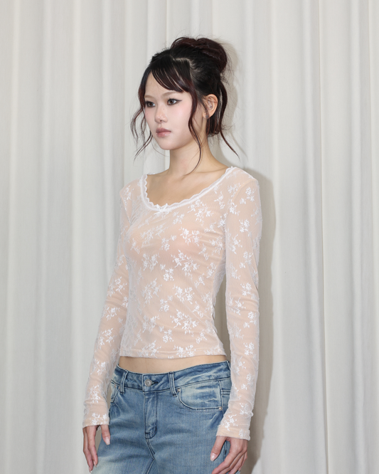 26070 - 蕾絲修身長袖上衣