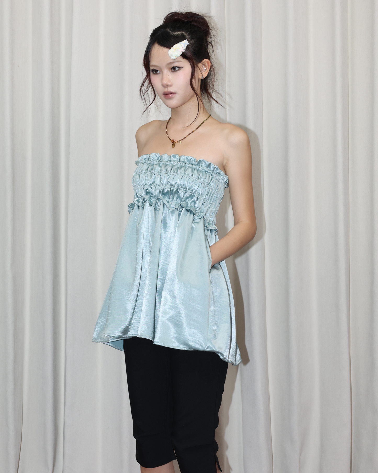 26035 - 兩穿抓皺緞面上衣&中裙