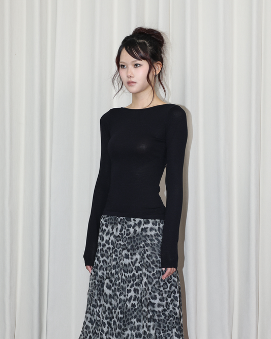 26043(2color) - 黑 露背長袖修身上衣