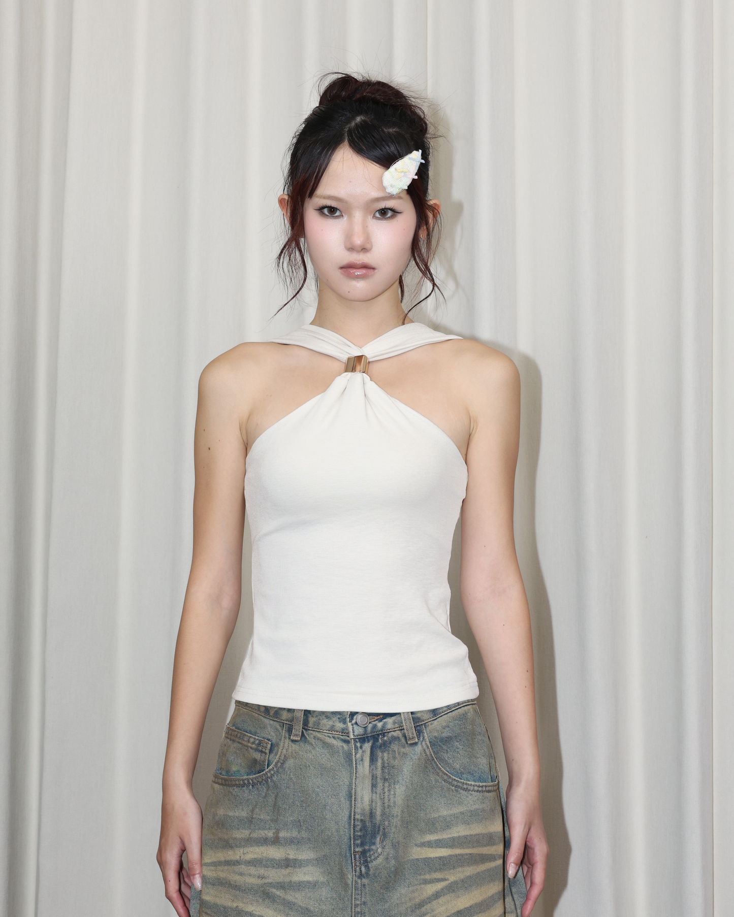 26056(2color) - 米 正反兩穿金屬扣修身背心