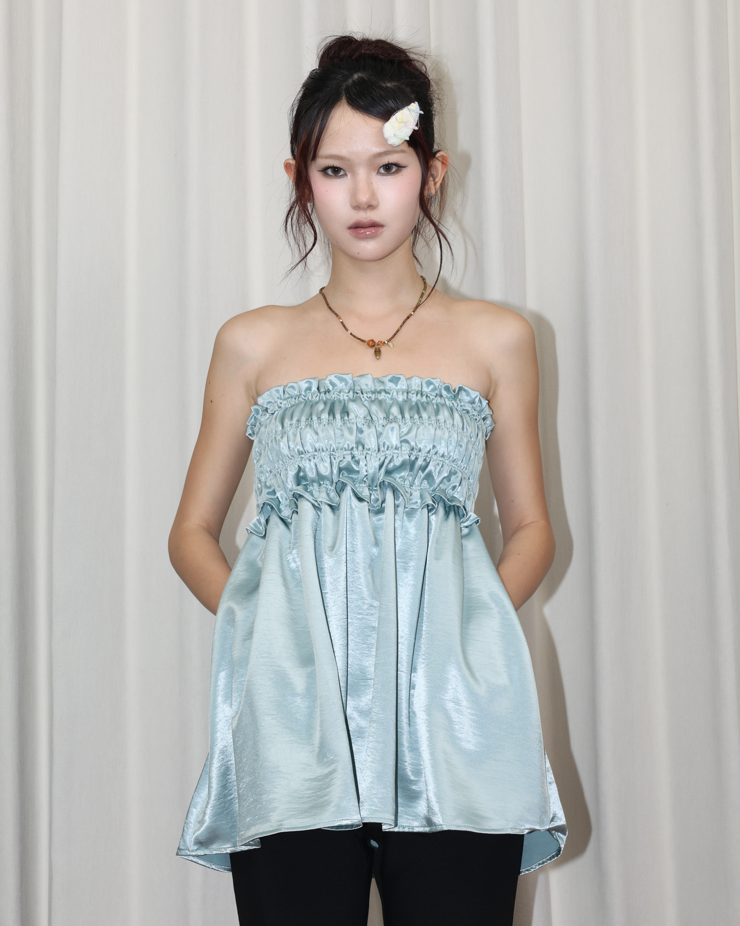 26035 - 兩穿抓皺緞面上衣&中裙