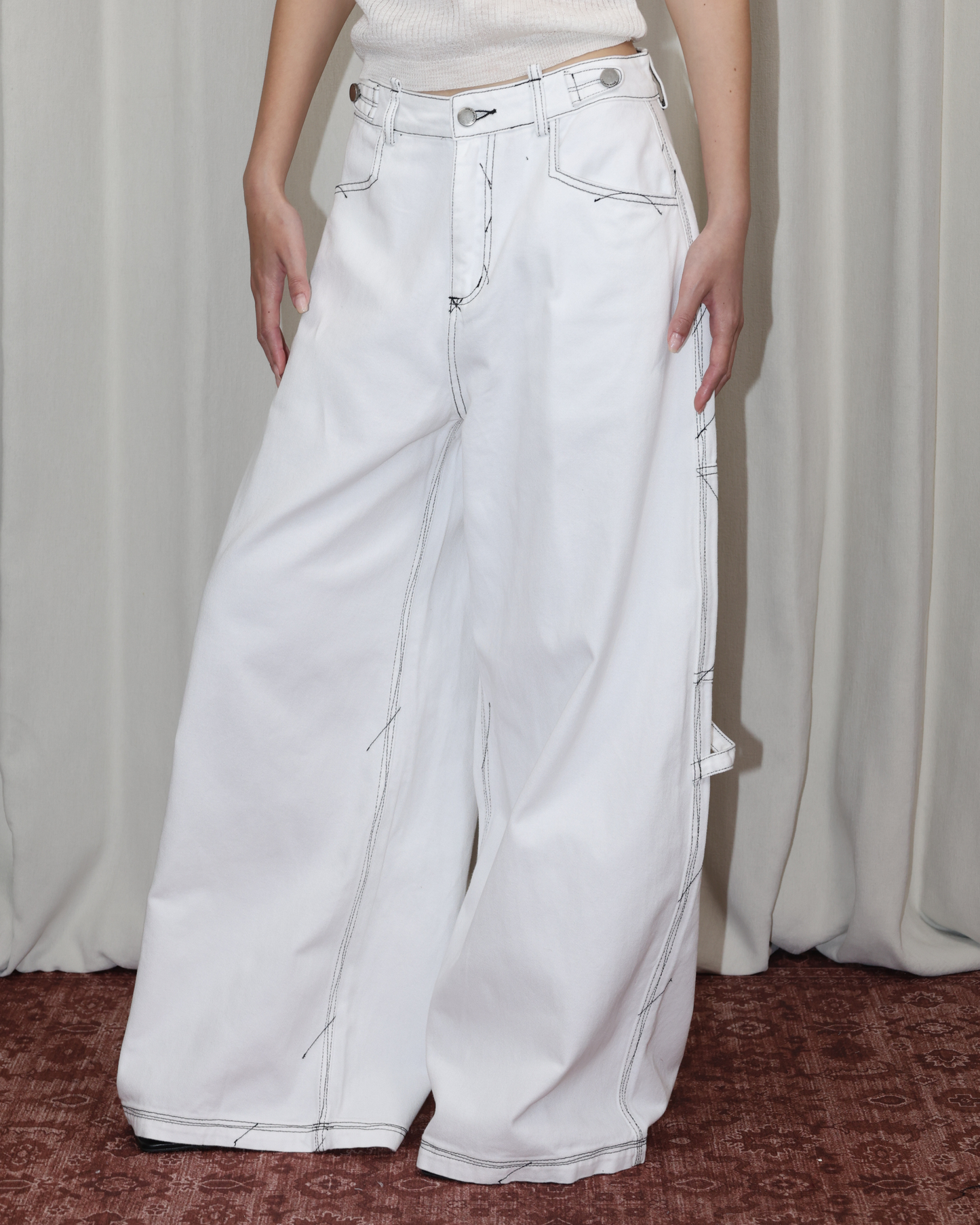 26062 - 撞色線條牛仔寬褲