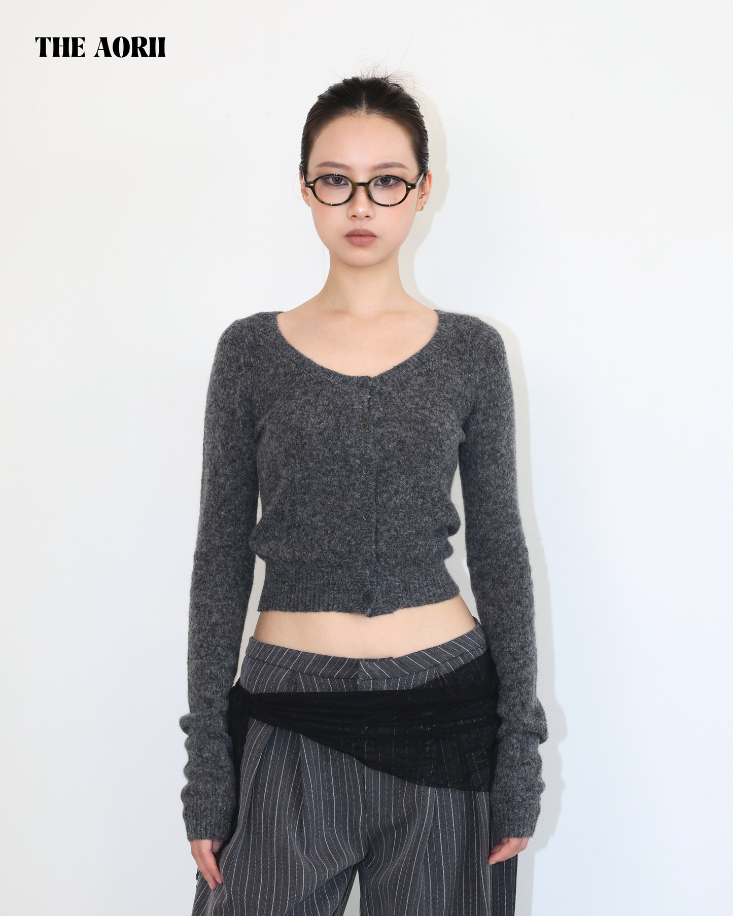 20214(3color) - 灰 羊毛排扣針織長袖上衣