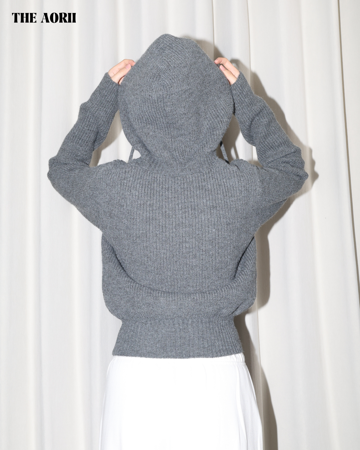 25239(2color) - 灰 連帽雙拉鏈針織外套