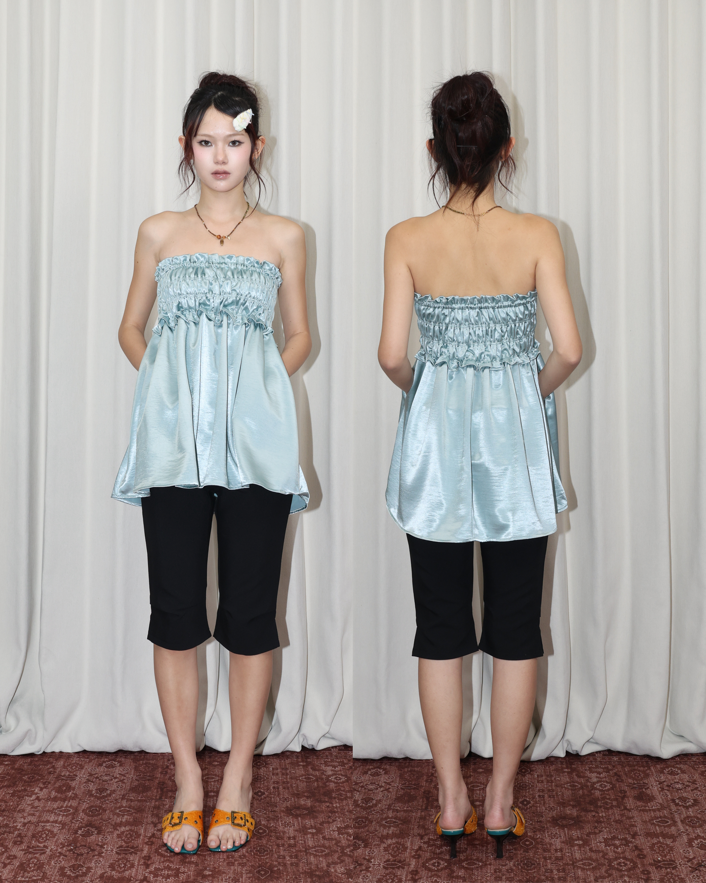 26035 - 兩穿抓皺緞面上衣&中裙