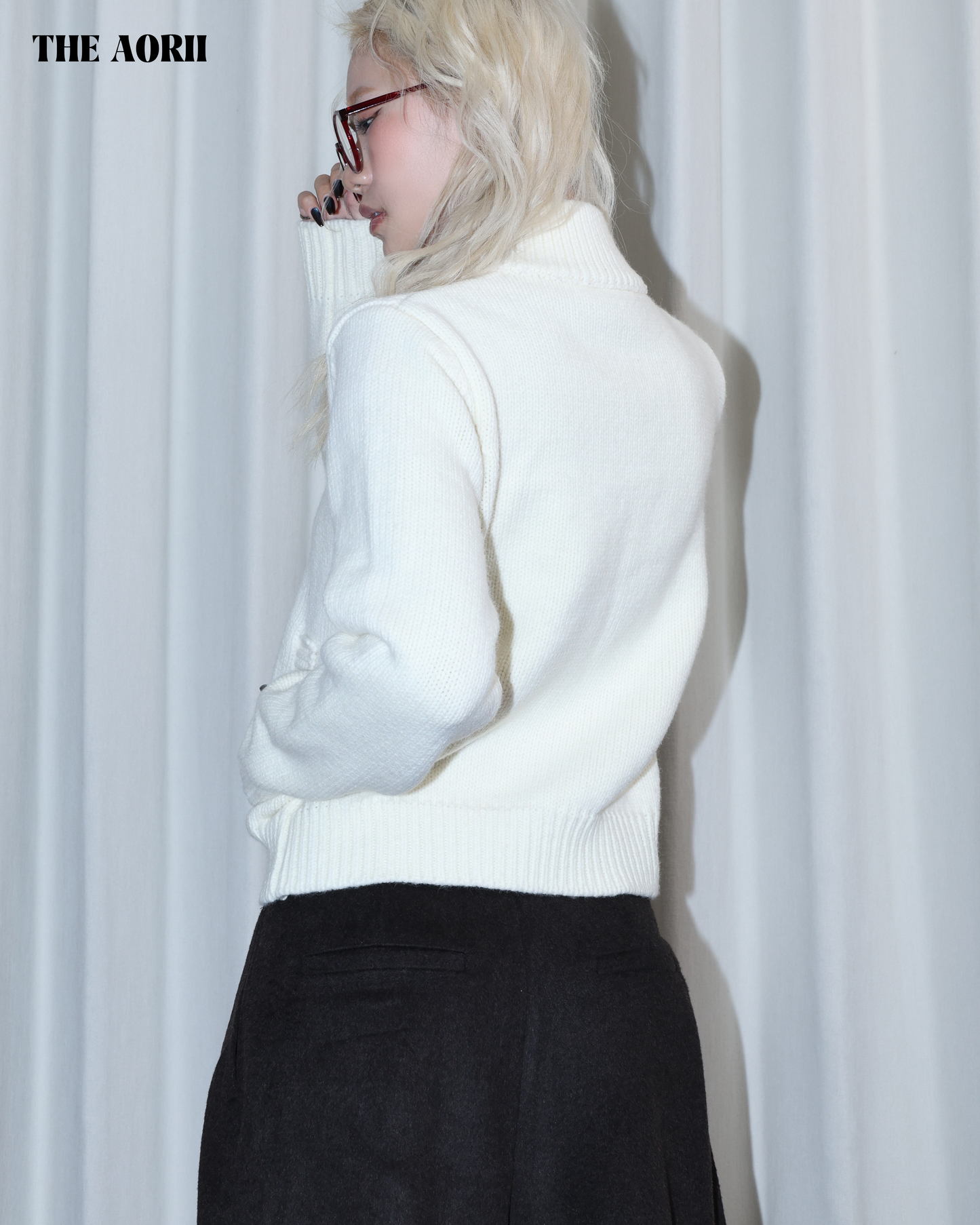 26024 (2color) - 白 15%羊毛立領拉鍊外套