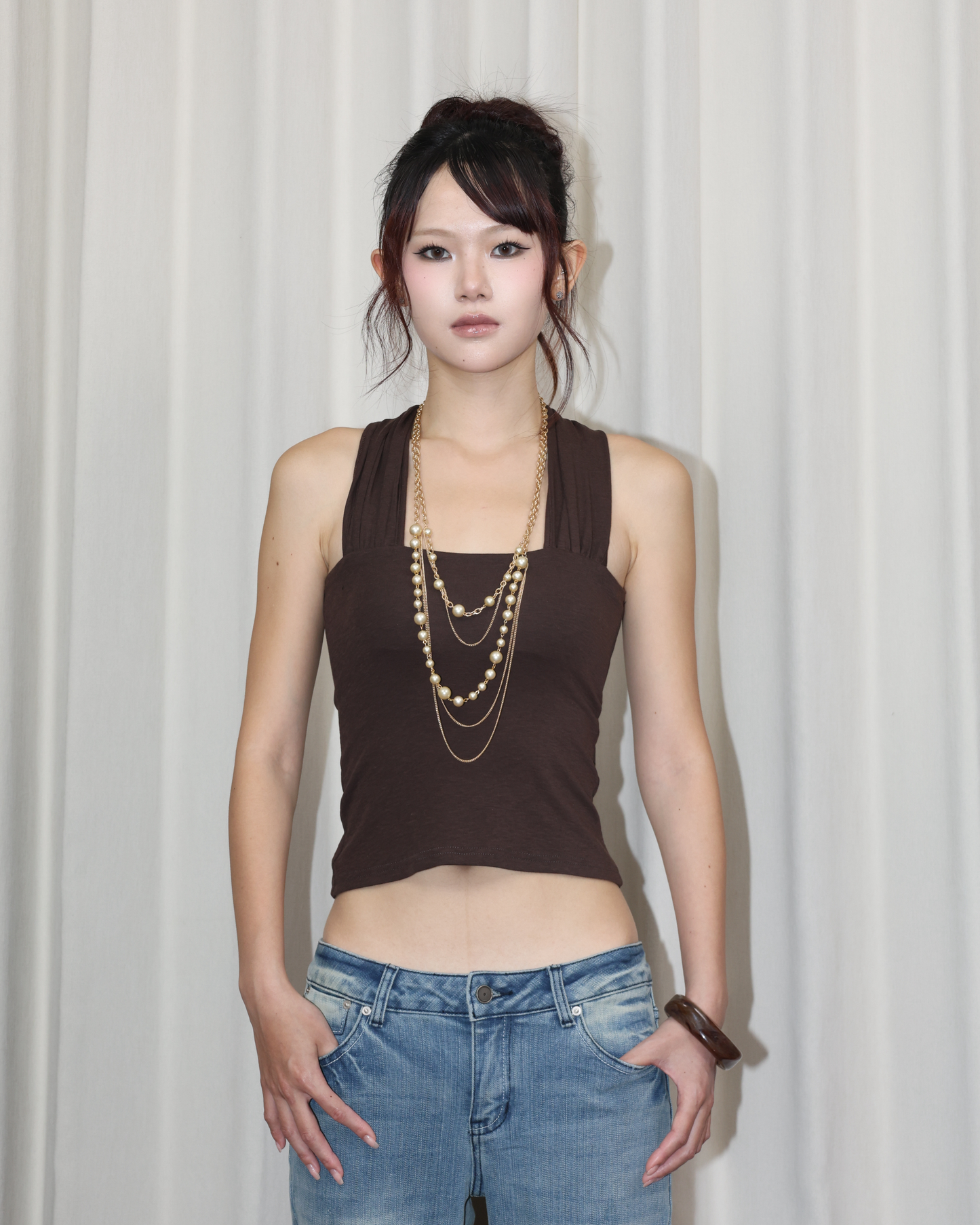 26056(2color) - 棕 正反兩穿金屬扣修身背心