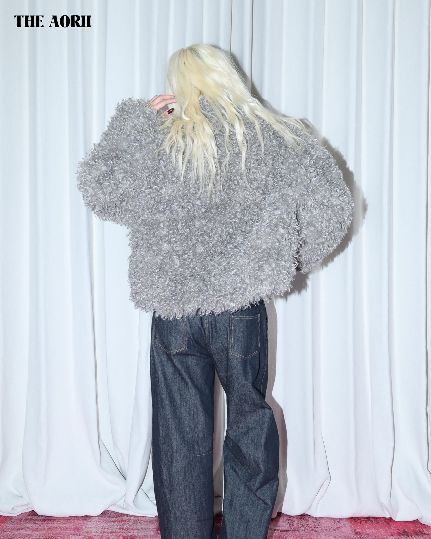 KR25010(2color) - 綠 "正韓"小卷毛立領外套