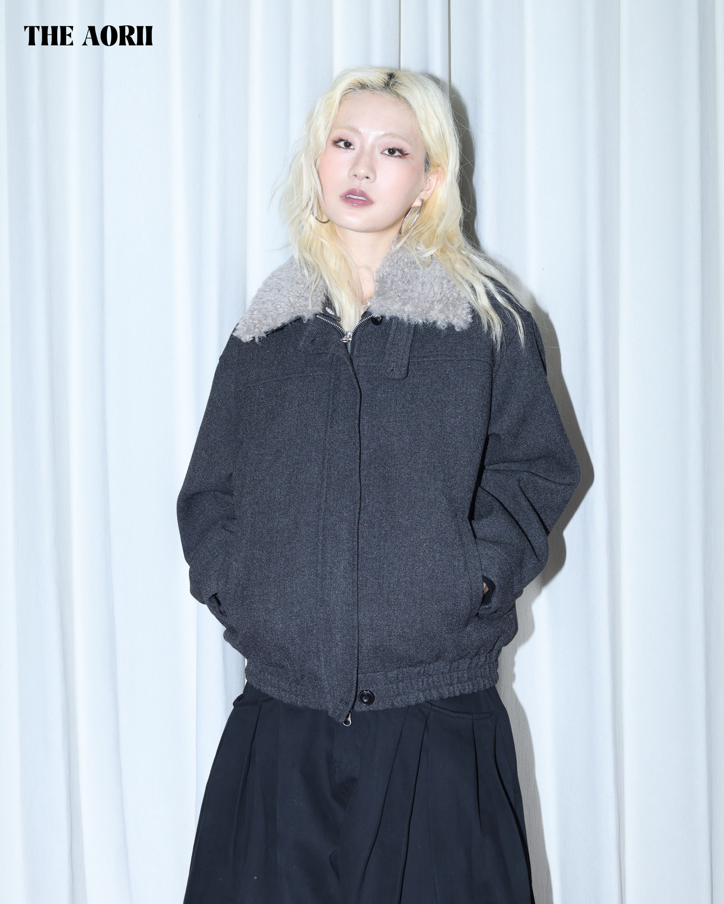 KR25011 - "正韓"毛毛拼接加厚夾克外套