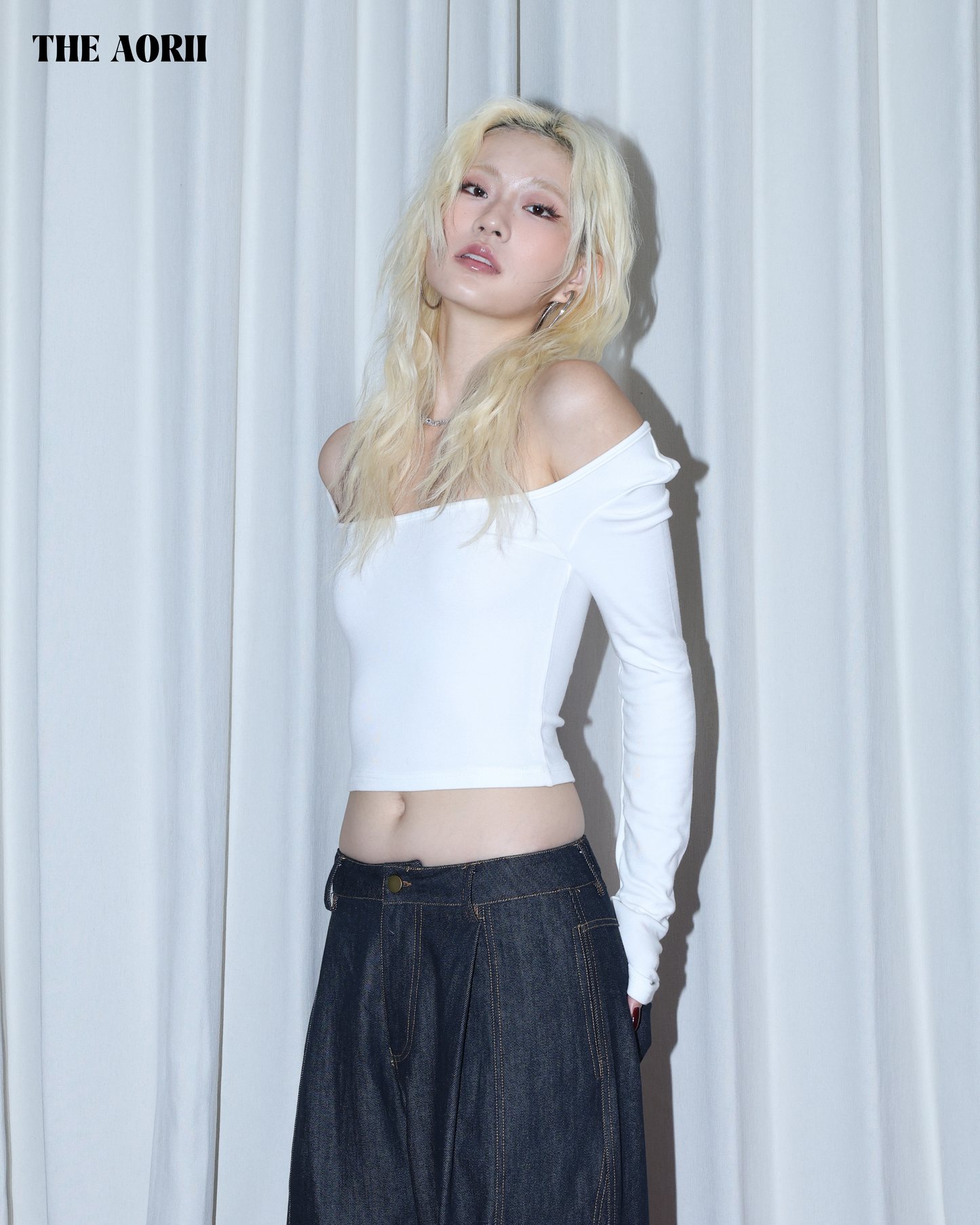 25277(4color) -  白 方領修上刷毛長袖上衣（薄款）