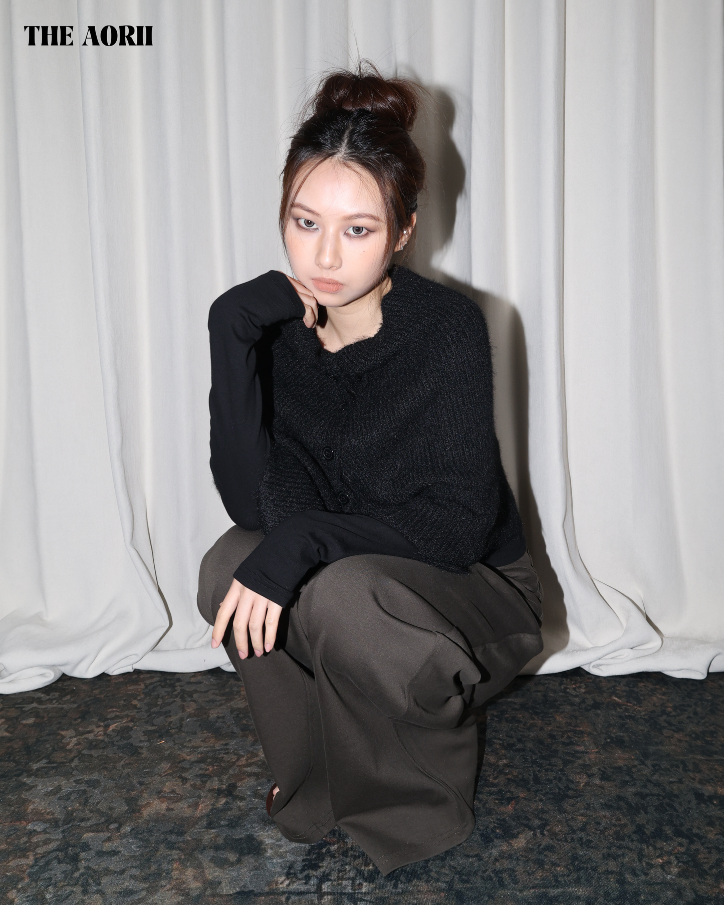 25231(2color) - 黑 排扣針織披肩