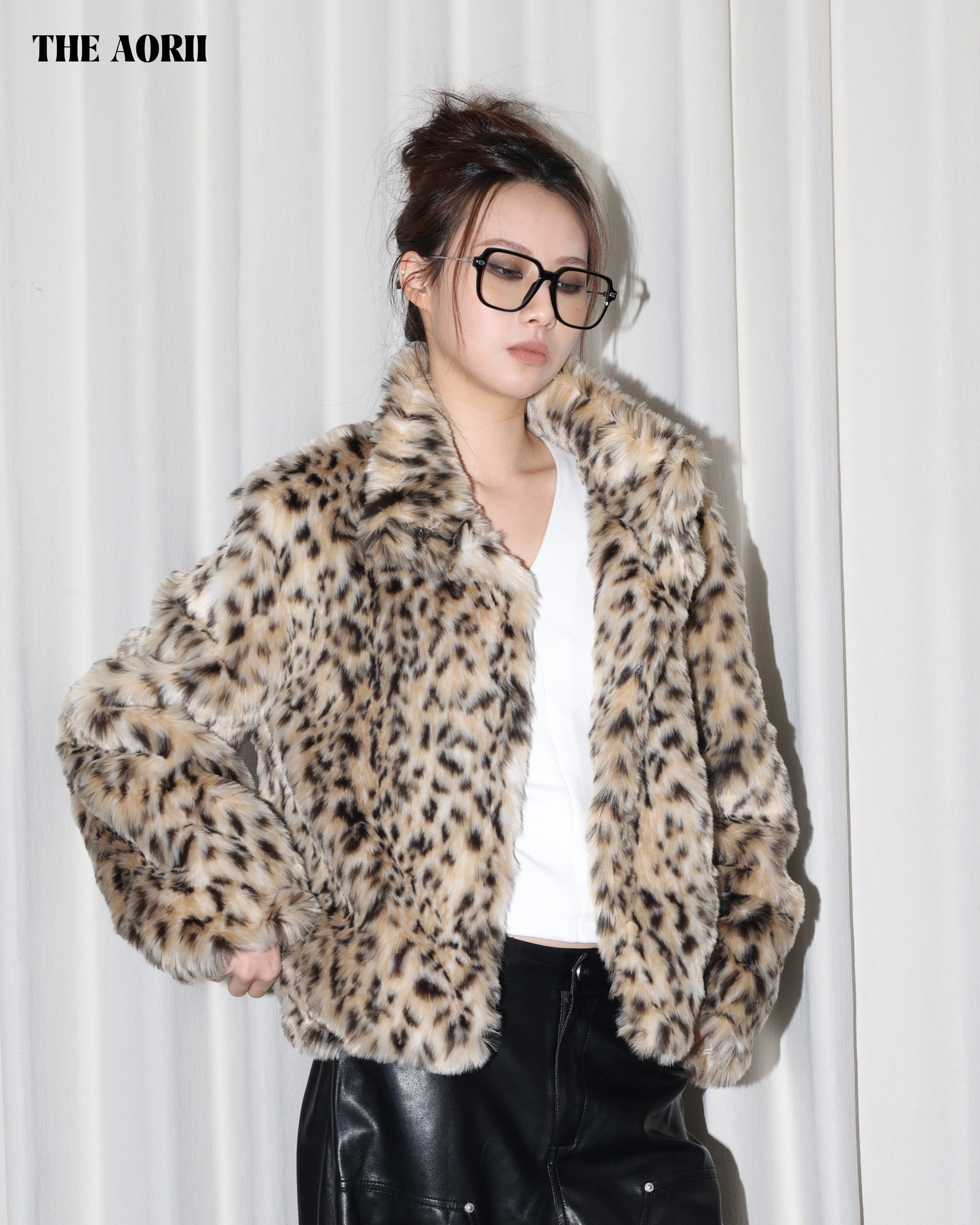 25234 - 豹子女士立領環保皮草外套