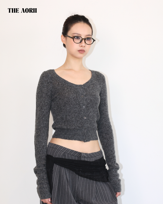 20214(3color) - 灰 羊毛排扣針織長袖上衣