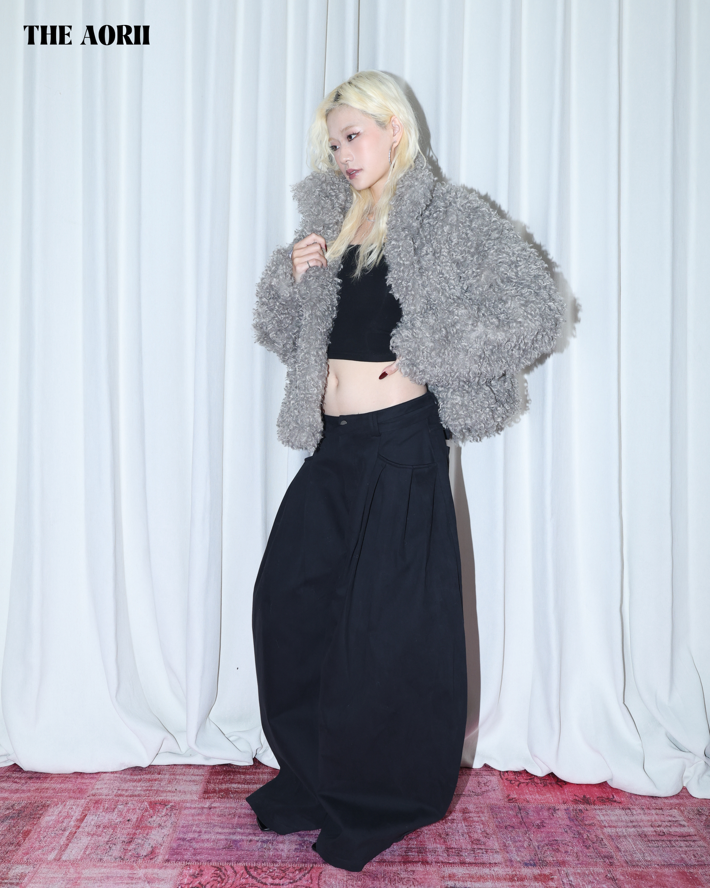 KR25010(2color) - 綠 "正韓"小卷毛立領外套