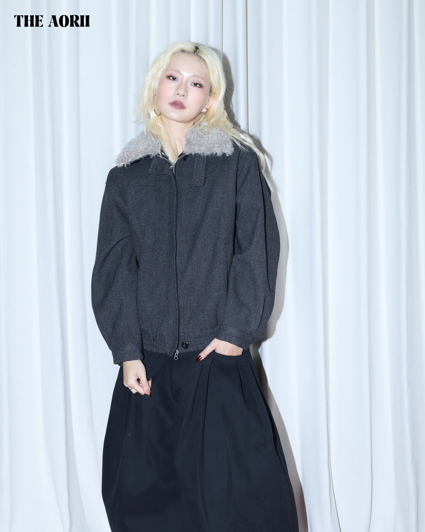 KR25011 - "正韓"毛毛拼接加厚夾克外套