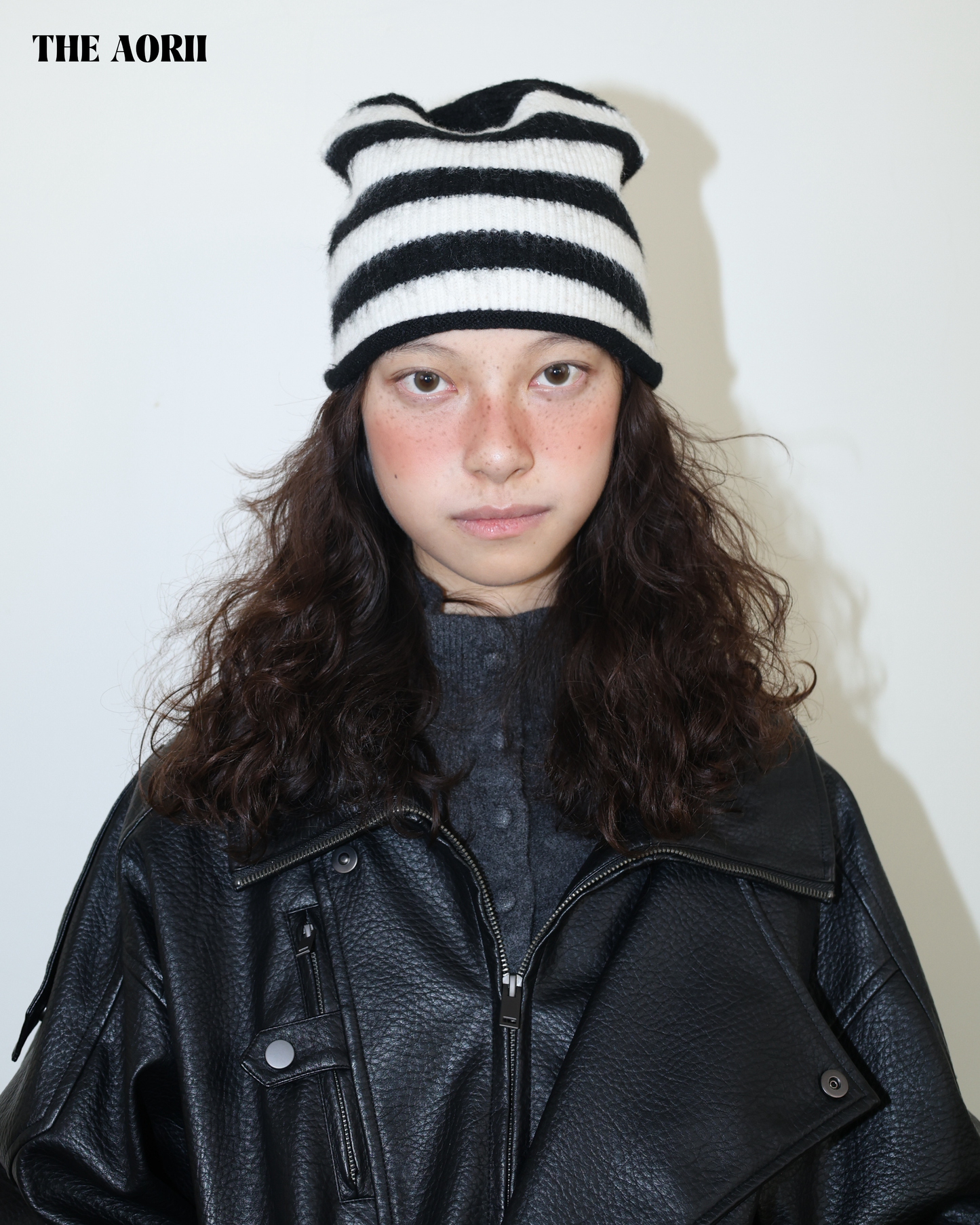 25275(2color) - 白 6%羊毛條紋捲邊針織帽