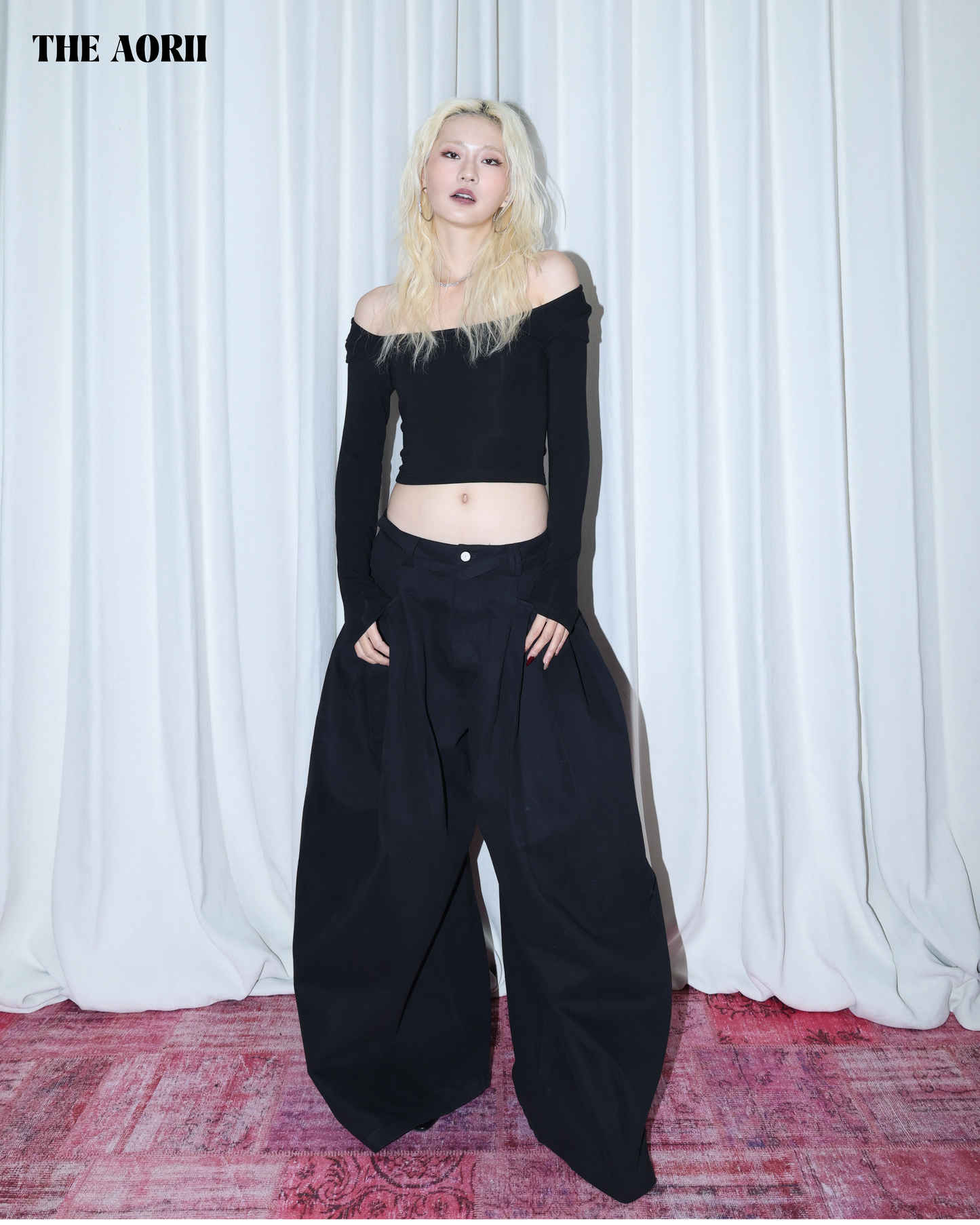 25277(4color) -  黑 方領修上刷毛長袖上衣（薄款）