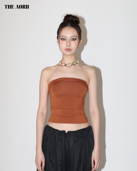 25184(2color) - 髒橘 不規則反折Bra Top