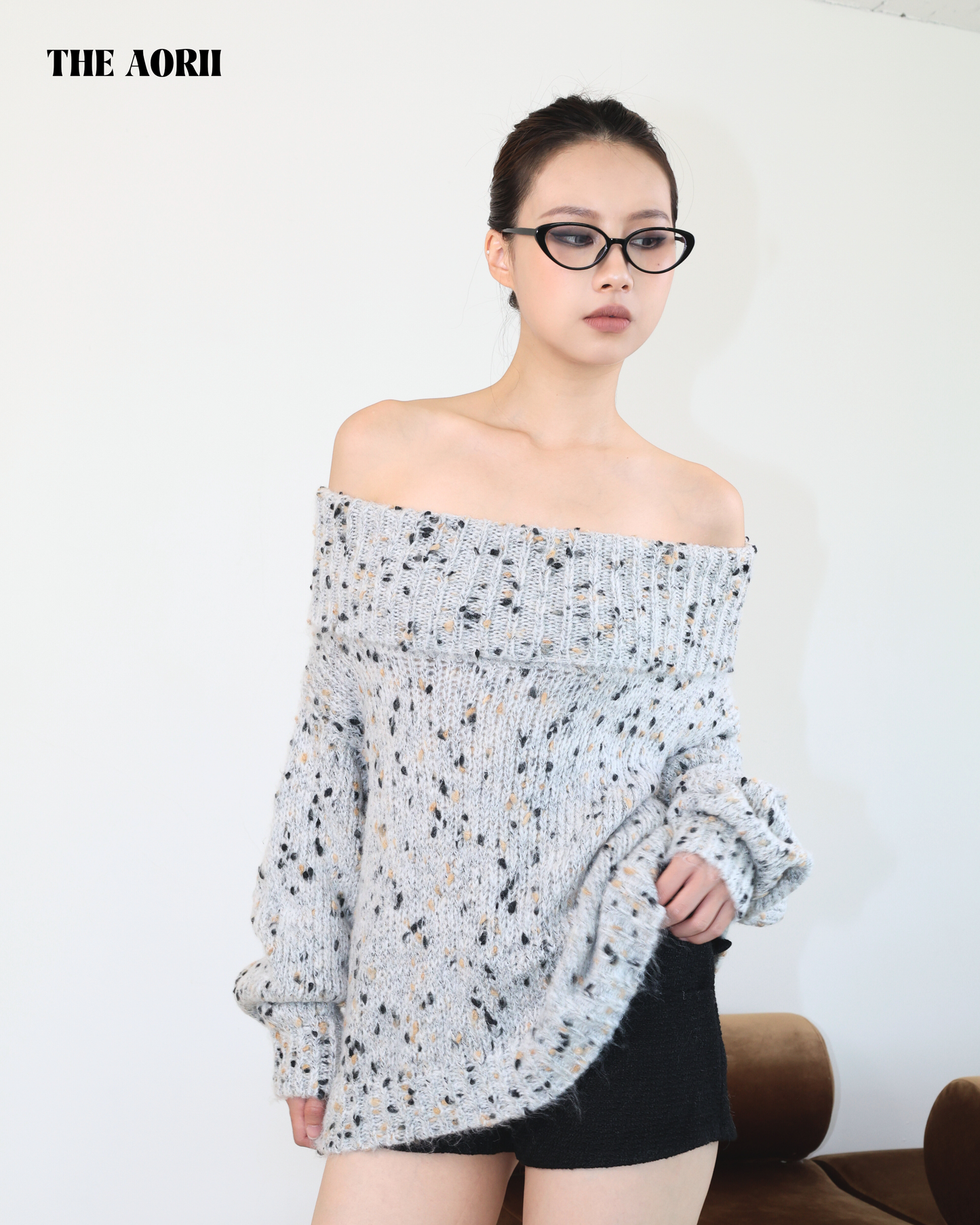 20216 - 一字領混色毛衣