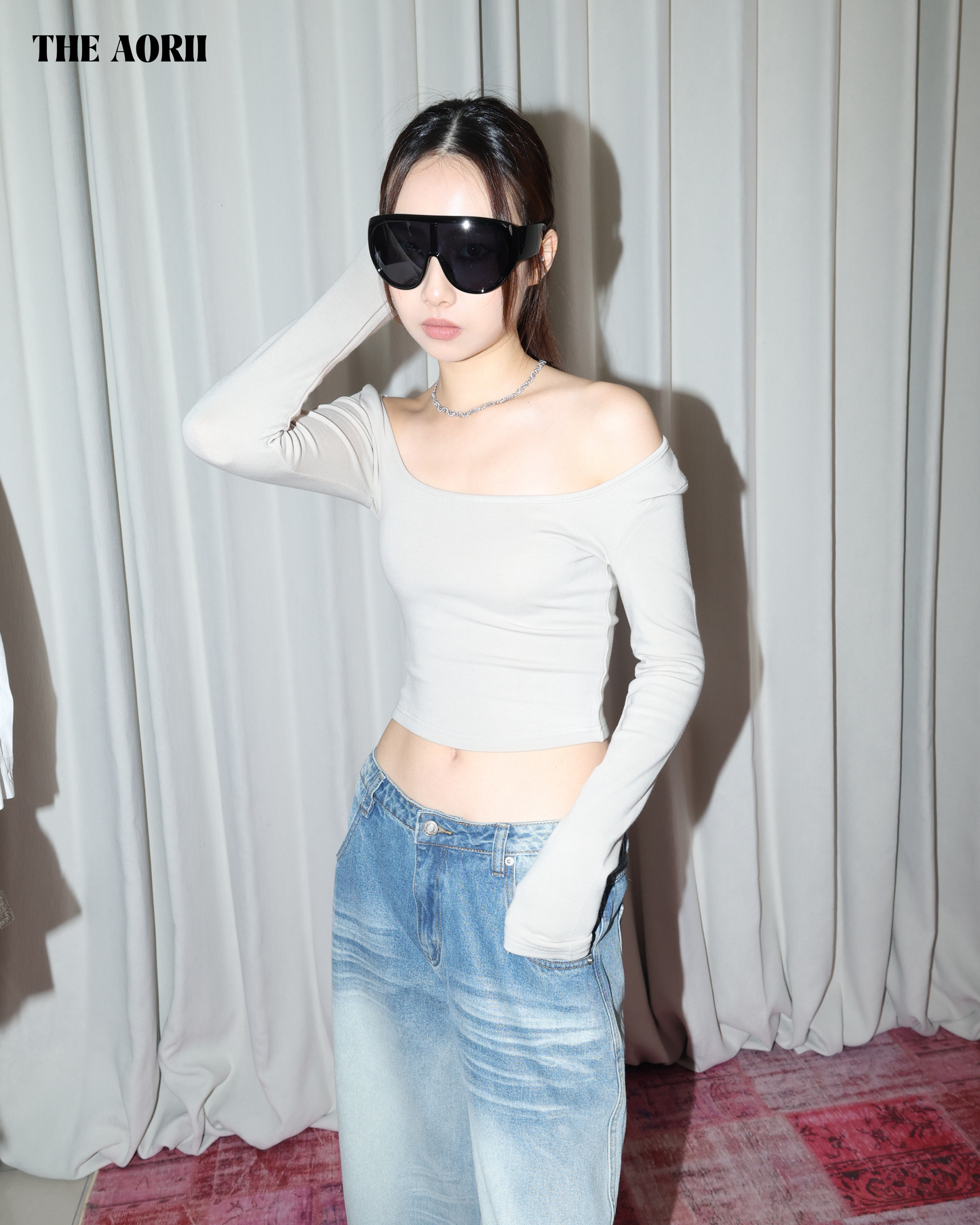 25277(4color) -  茶 方領修上刷毛長袖上衣（薄款）