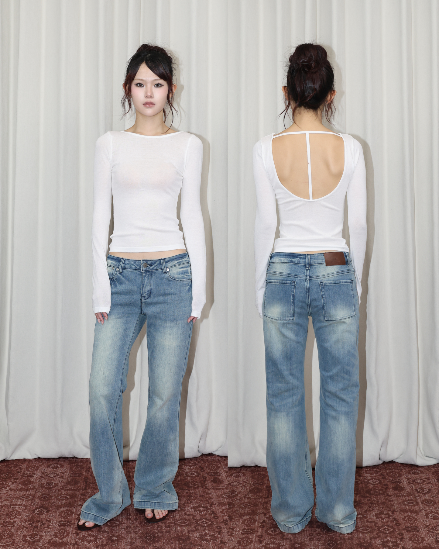 26043(2color) - 白 露背長袖修身上衣