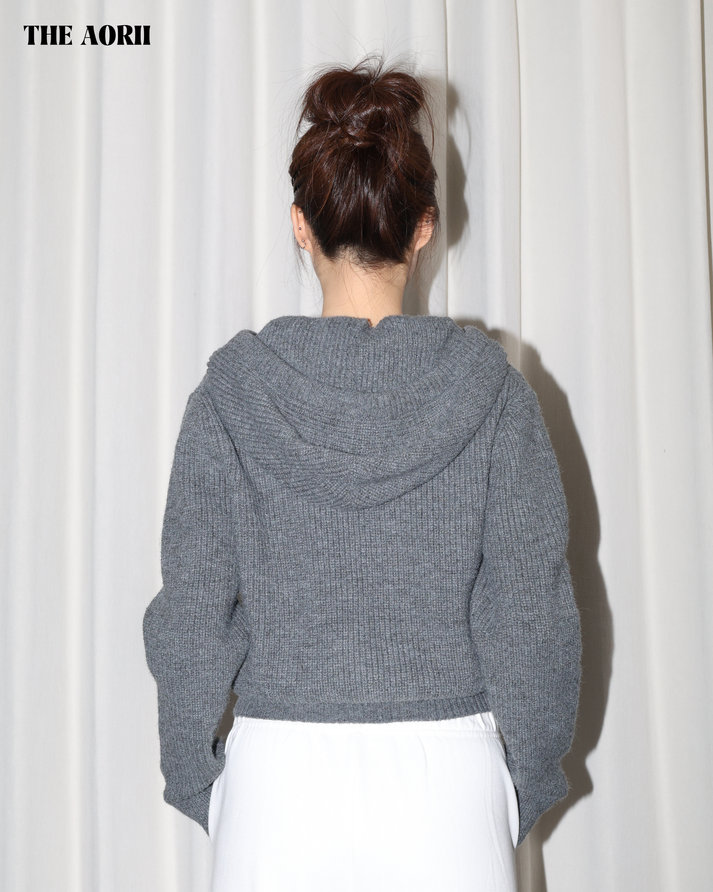 25239(2color) - 灰 連帽雙拉鏈針織外套