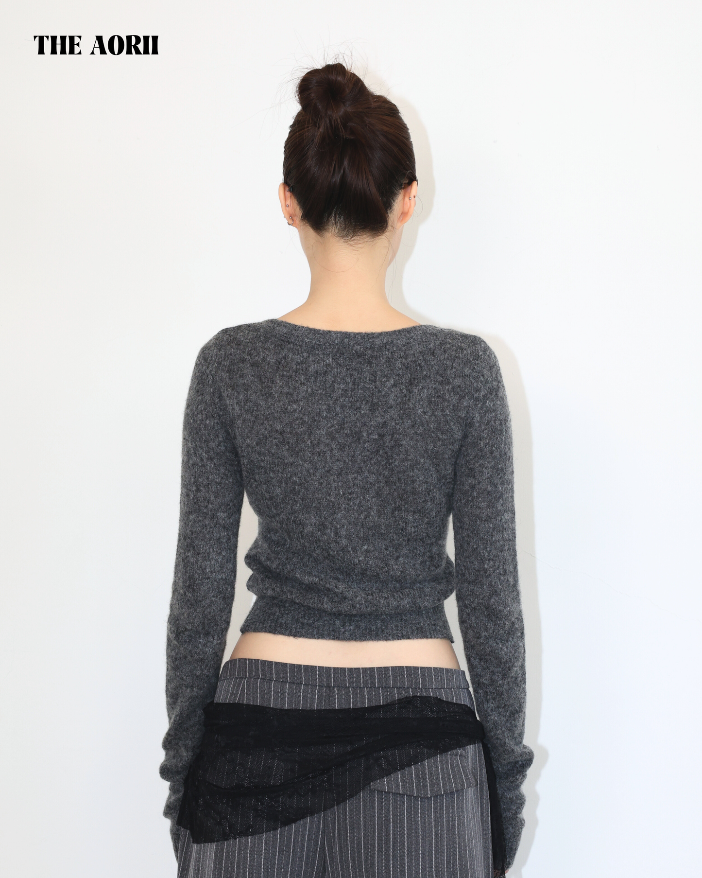 20214(3color) - 灰 羊毛排扣針織長袖上衣