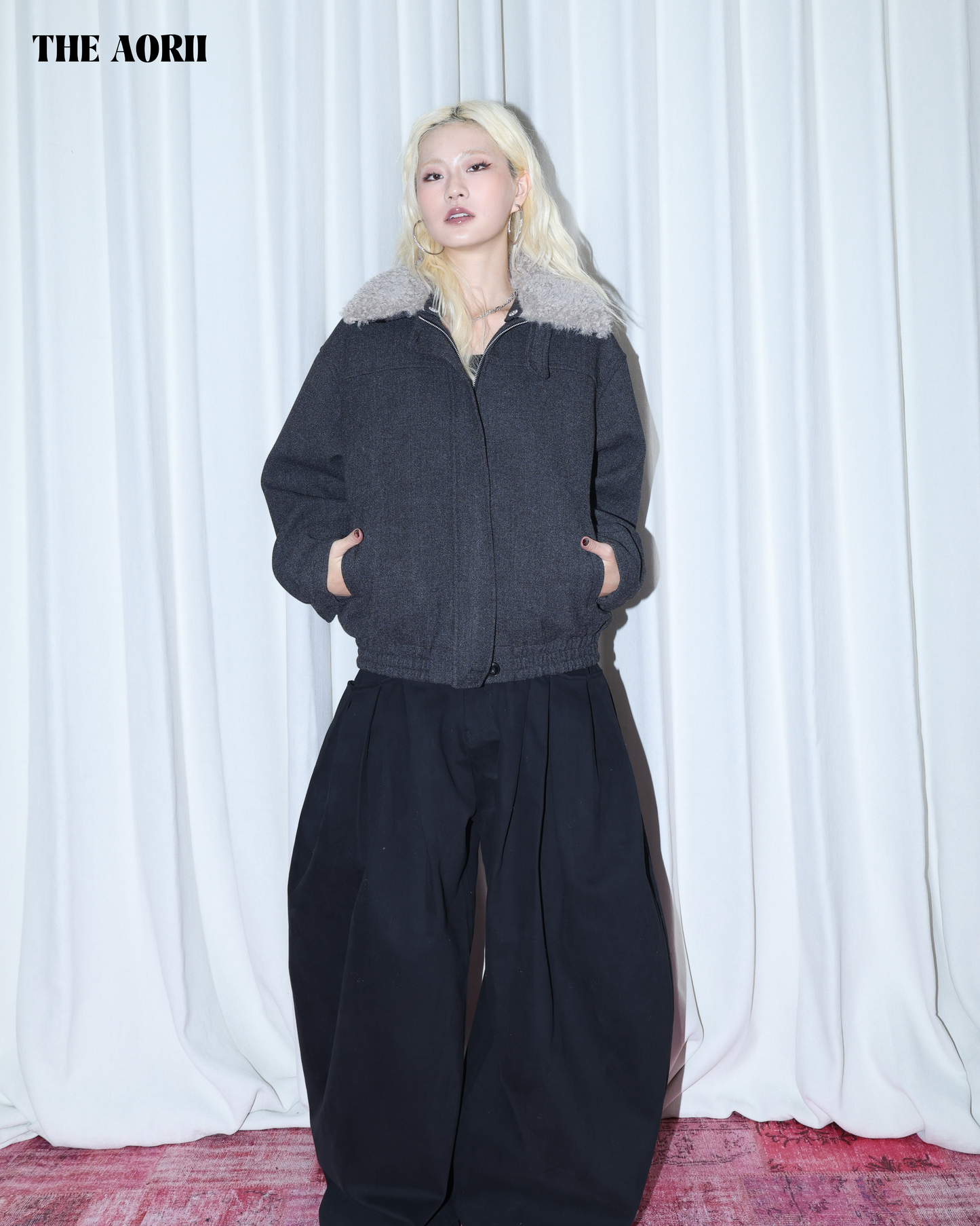 KR25011 - "正韓"毛毛拼接加厚夾克外套