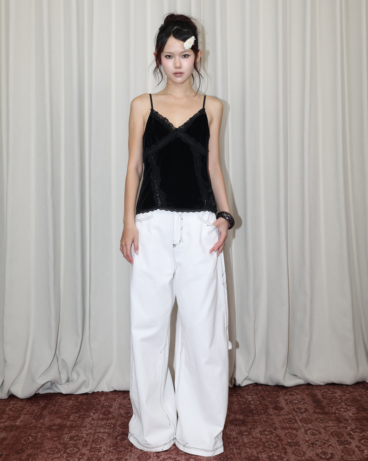 26062 - 撞色線條牛仔寬褲