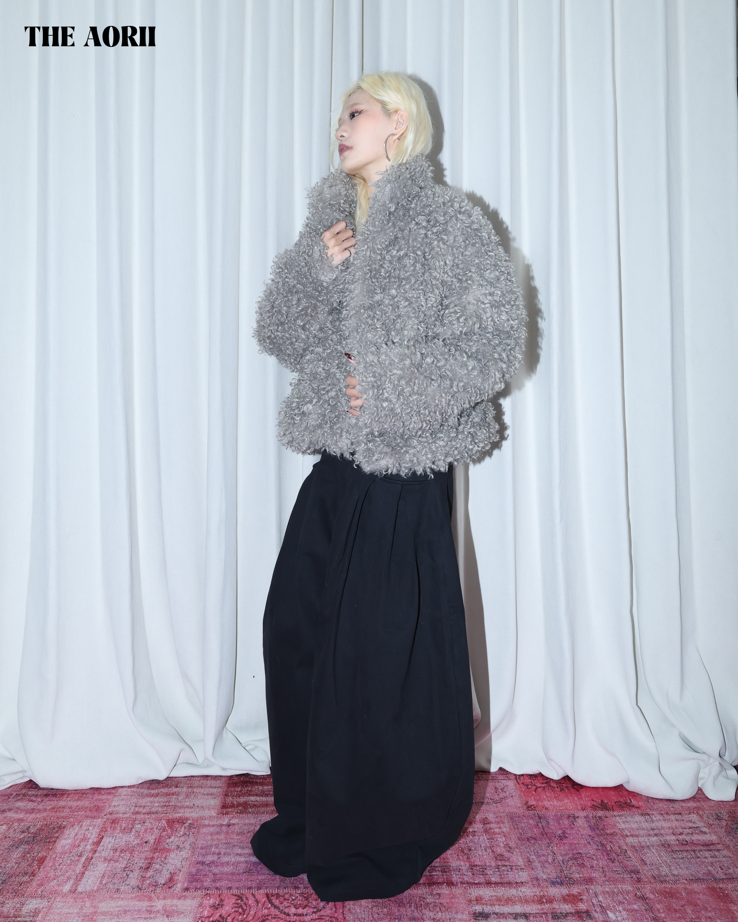 KR25010(2color) - 綠 "正韓"小卷毛立領外套