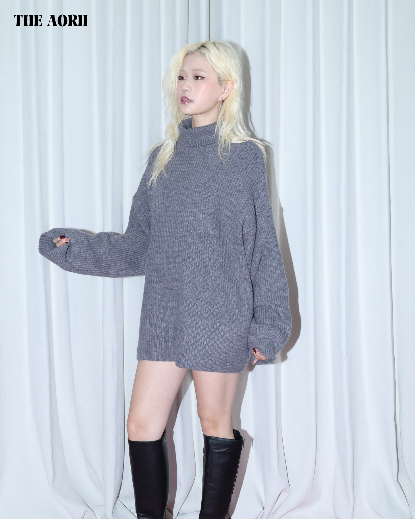 KR25004(2color) - 灰 "正韓"小高領針織毛衣