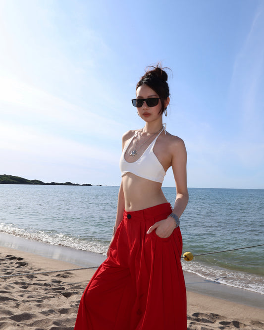 25134(5color) - 白 大U領綁帶美背Bra TOP
