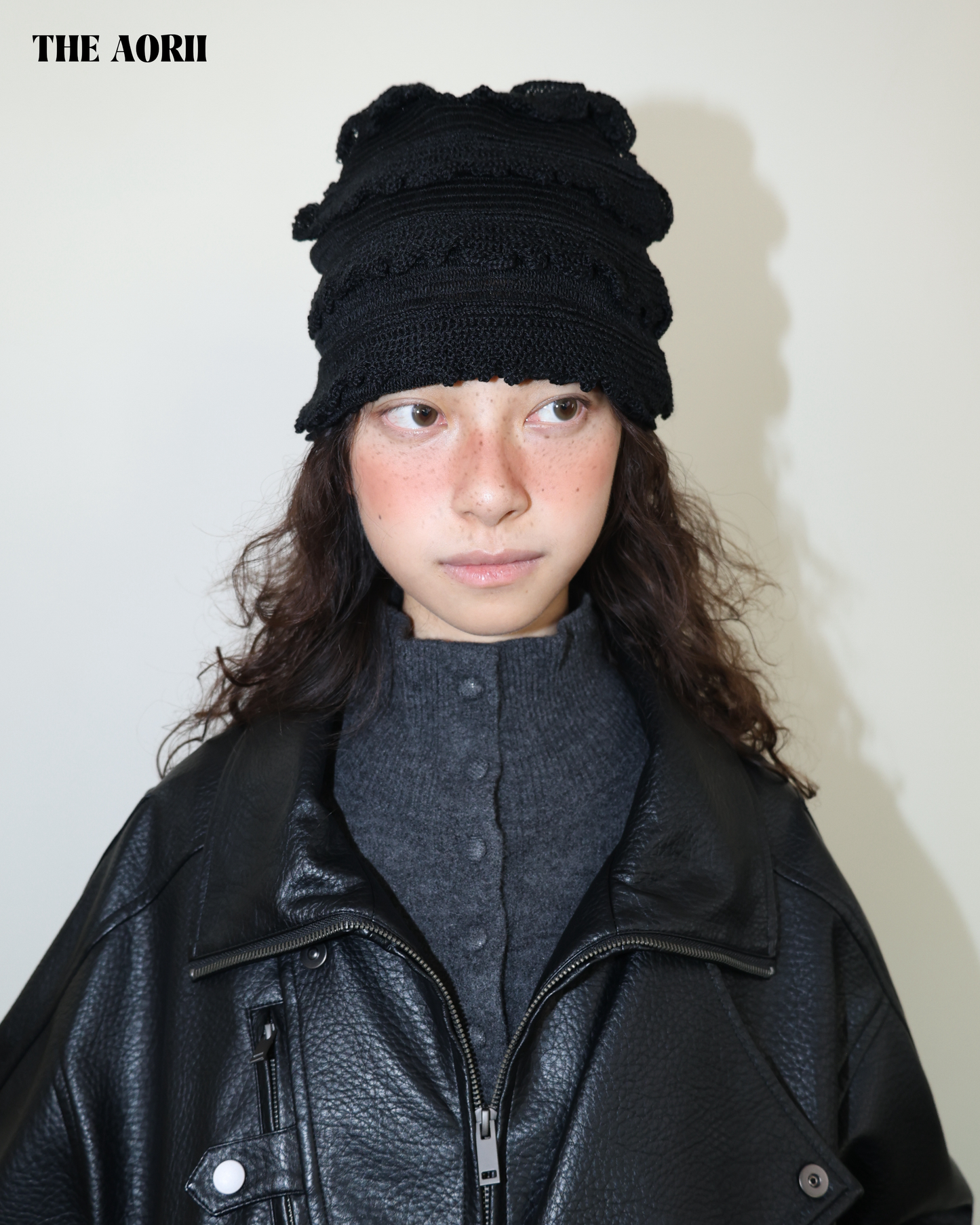 25274(3color) - 黑 30%羊毛條紋針織帽