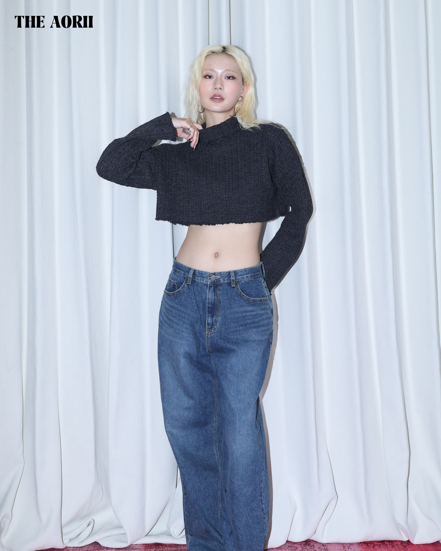 KR25003(2color) - 灰 "正韓"小高領短版針織上衣