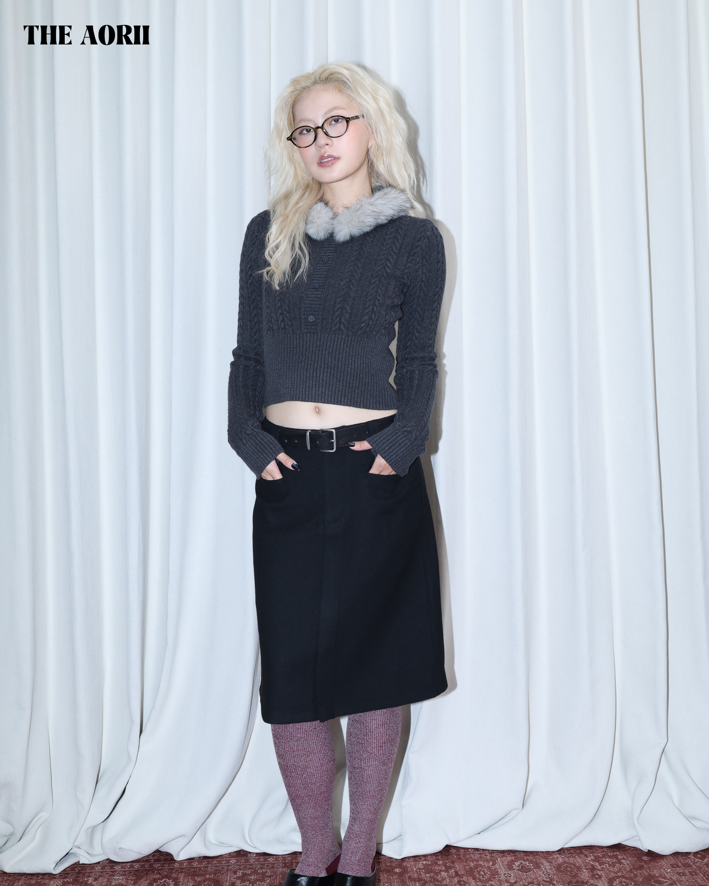 26015 - 30%羊毛中長裙（附皮帶）