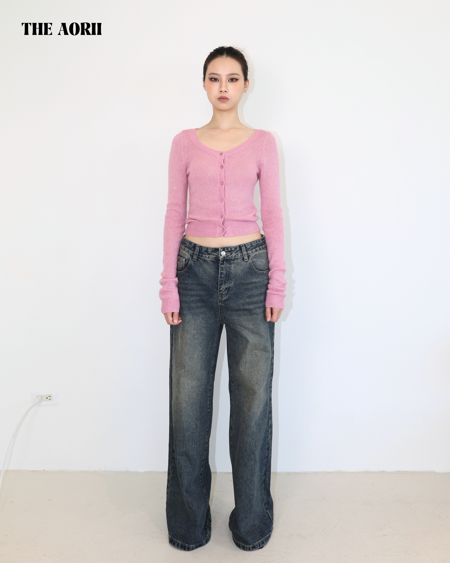 20214(3color) - 粉 羊毛排扣針織長袖上衣