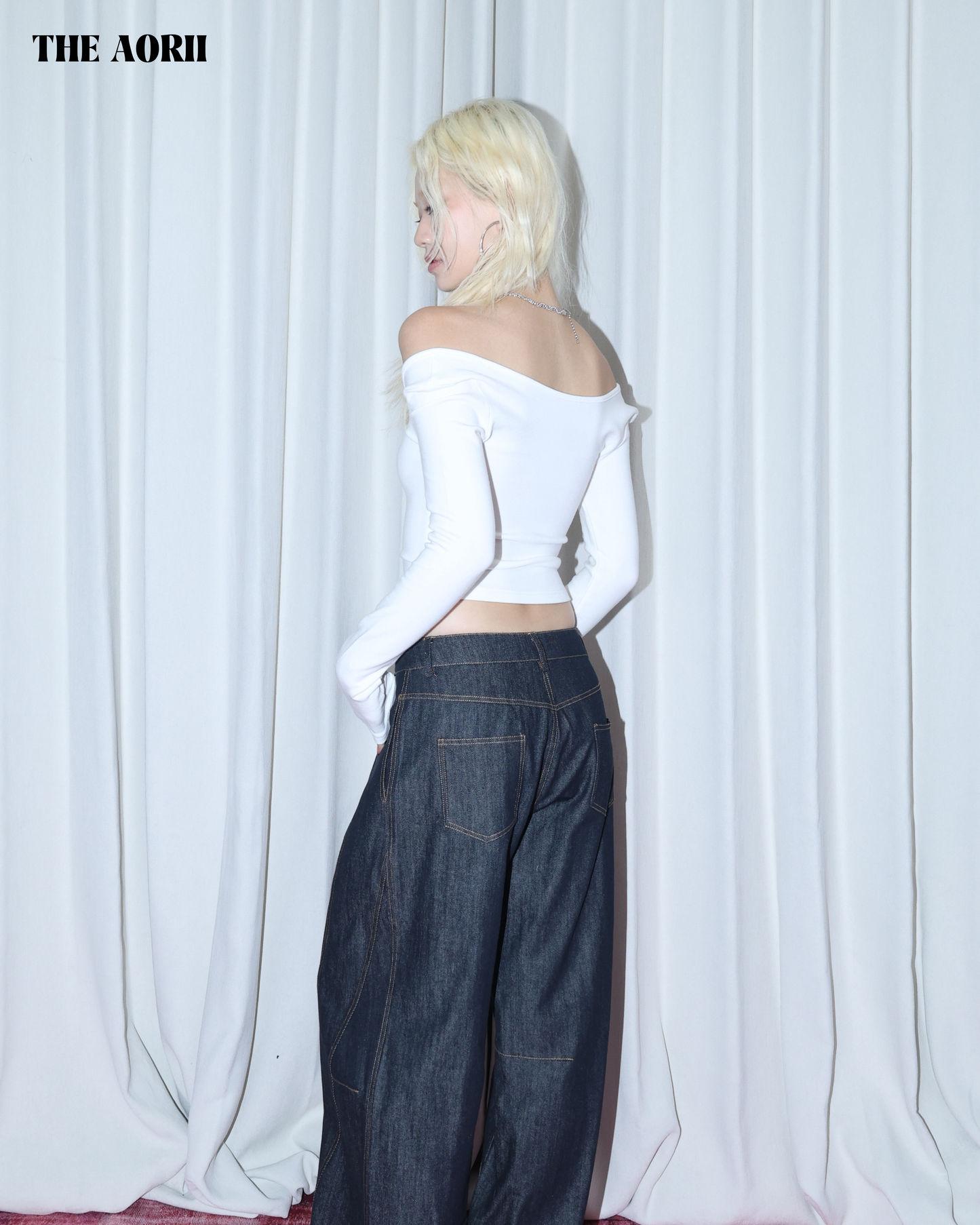 25277(4color) -  白 方領修上刷毛長袖上衣（薄款）