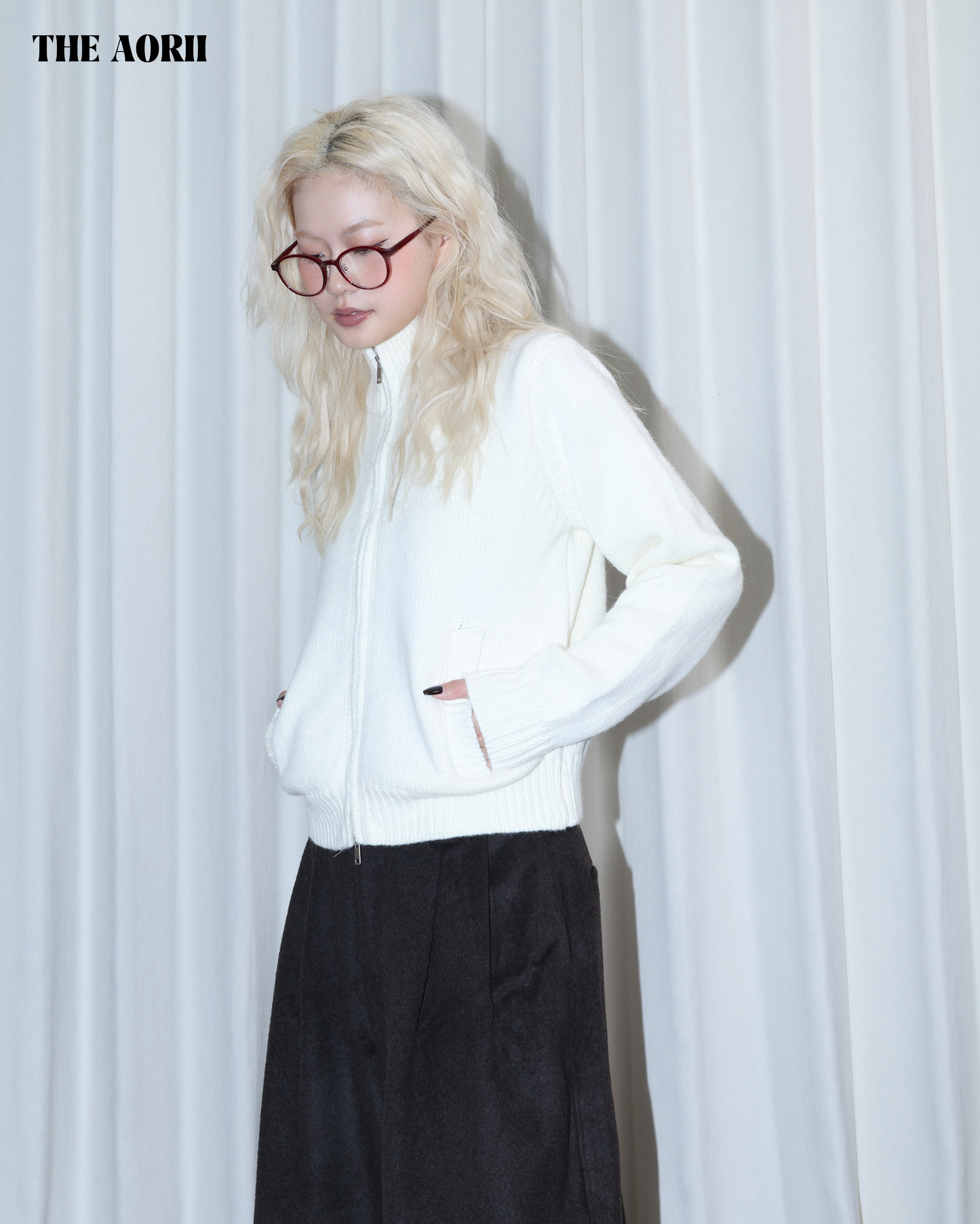 26024 (2color) - 白 15%羊毛立領拉鍊外套