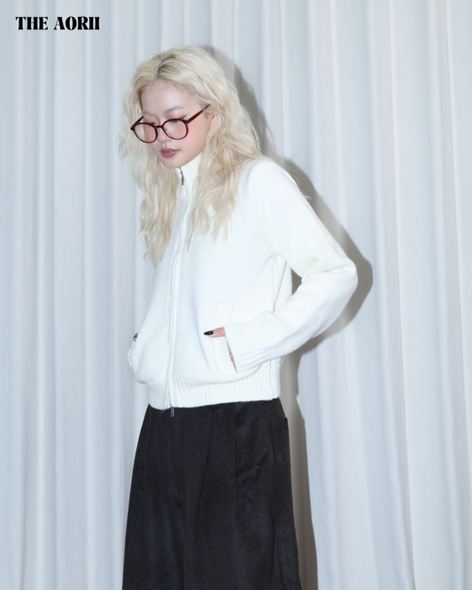 26024 (2color) - 白 15%羊毛立領拉鍊外套