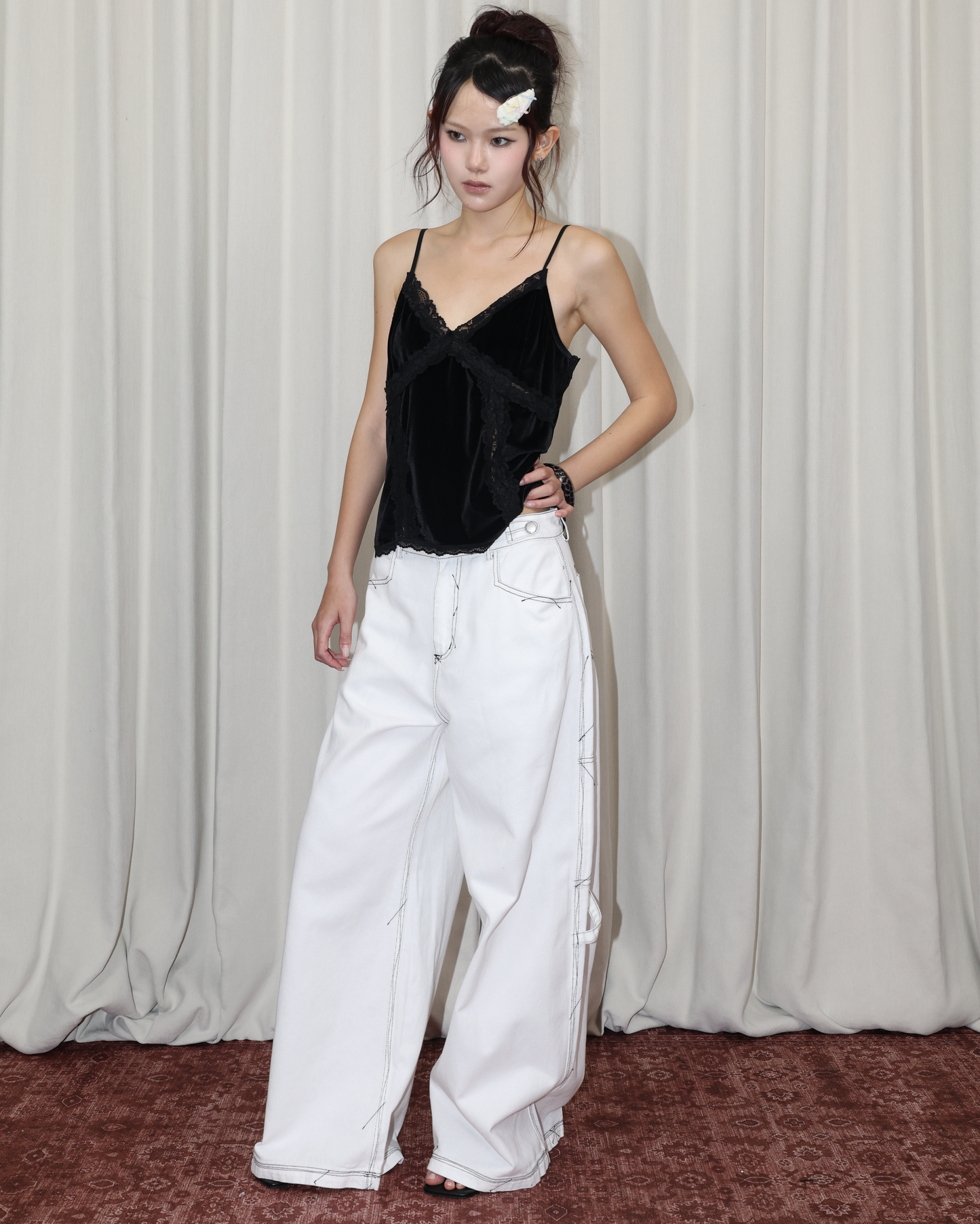 26062 - 撞色線條牛仔寬褲