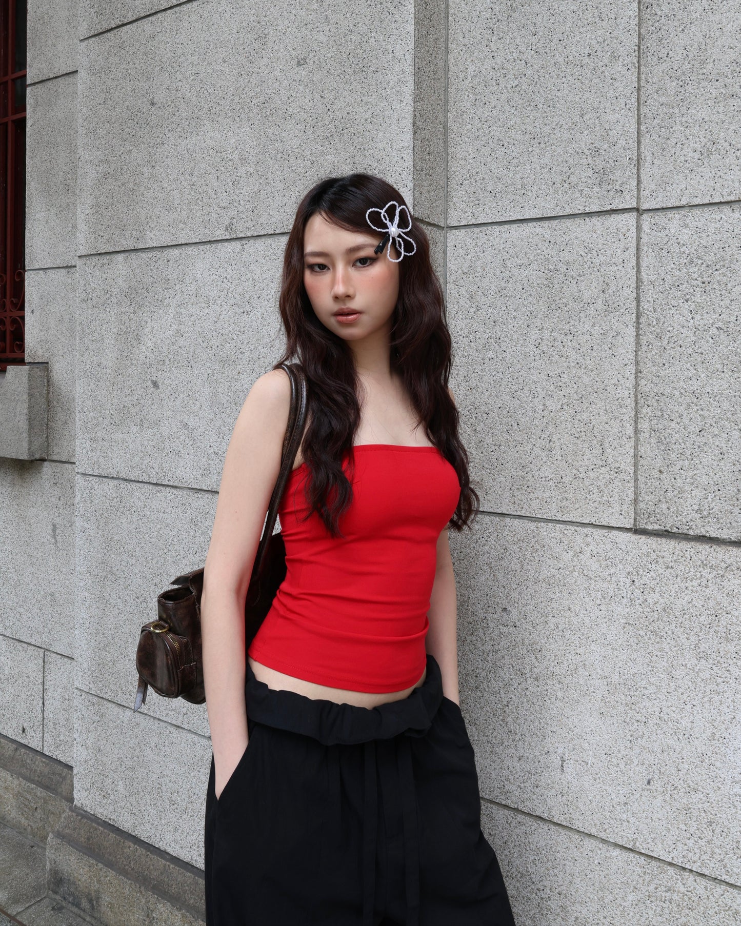 25121(3color) - 紅 平口緊身Bra top (薄胸墊)