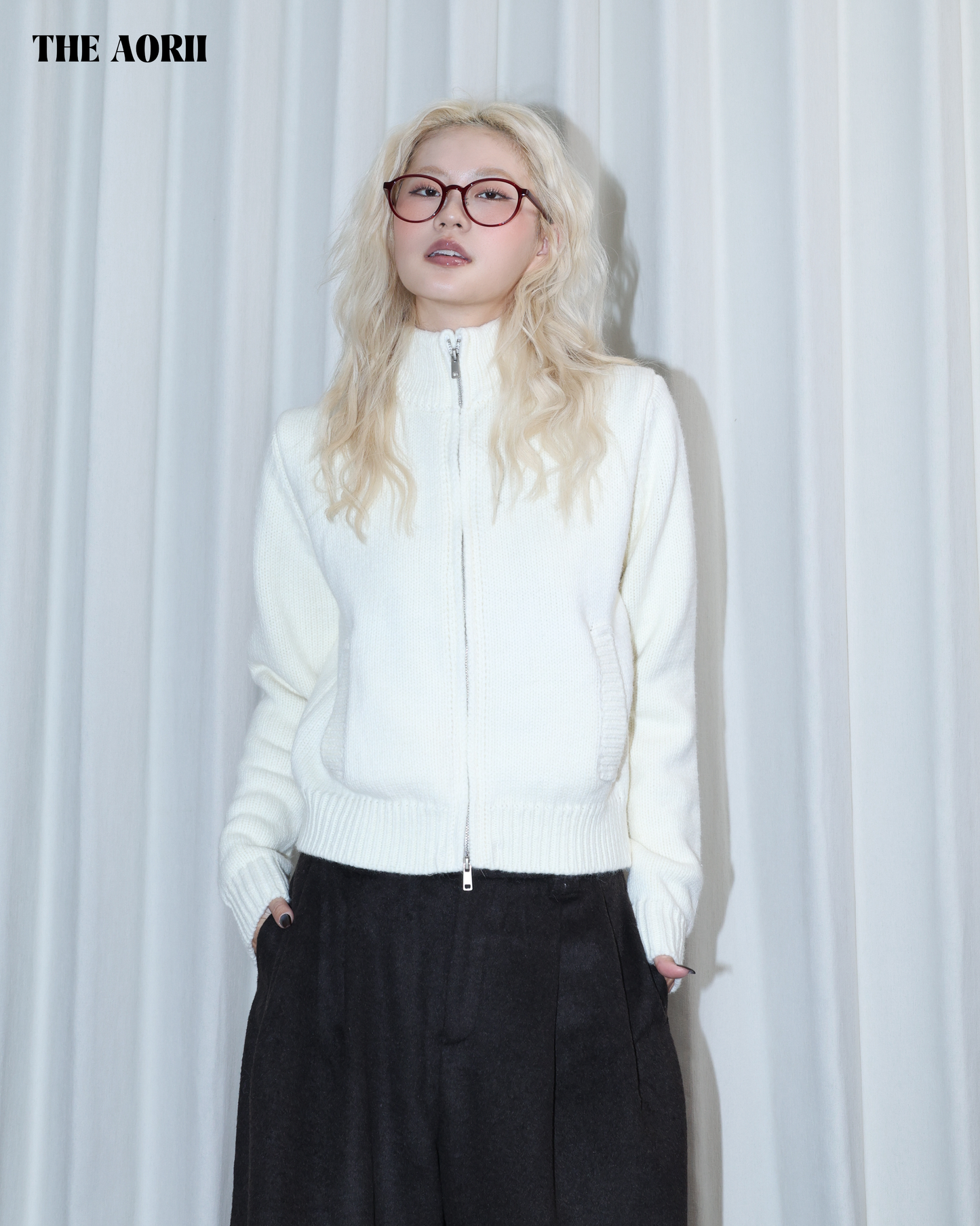 26024 (2color) - 白 15%羊毛立領拉鍊外套